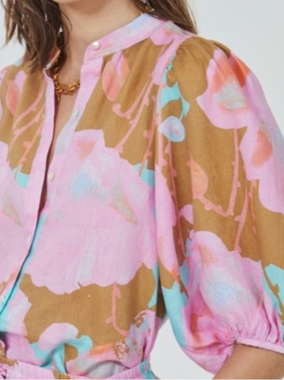 Lanhtrophy Aquarala Linen Bubble Top Pink Med